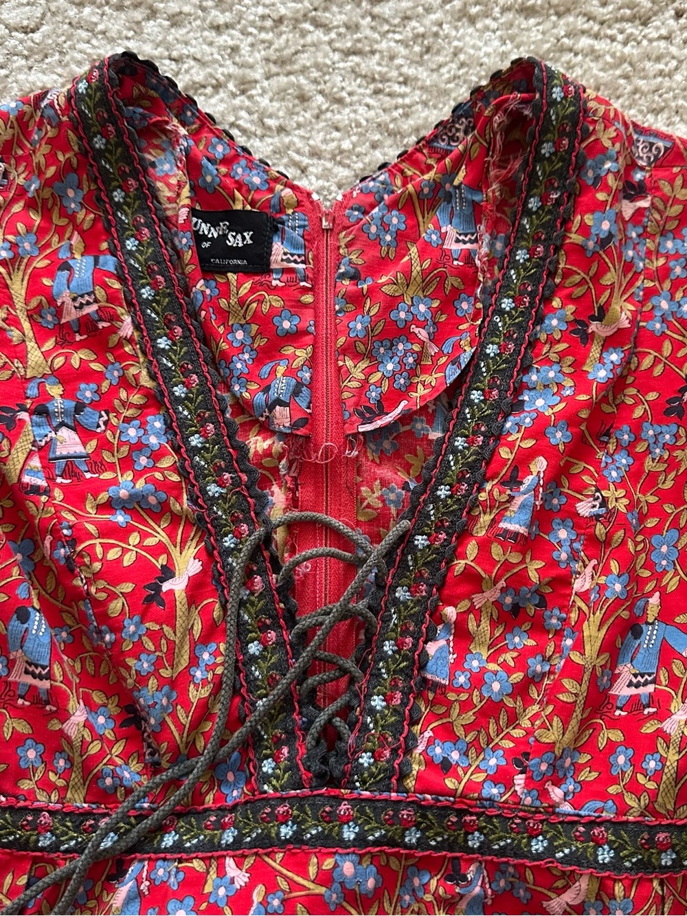 Rare 1970's Black Label Gunne Sax Prairie Dress With Novelty Ram Print / Small - Picture 11 of 15